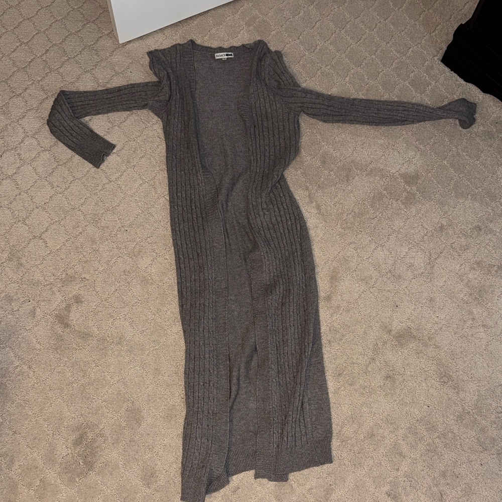 FASHION NOVA Gray Ribbed KNIT Long Cardigan